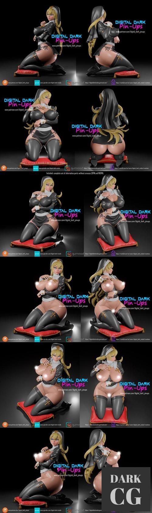 Digital Dark Pin-ups Nun and Futa – 3D Print