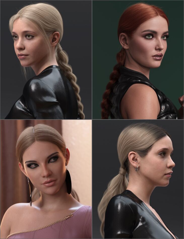 3 in 1 Low Ponytails Hair for Genesis 8 and 8 1 Females