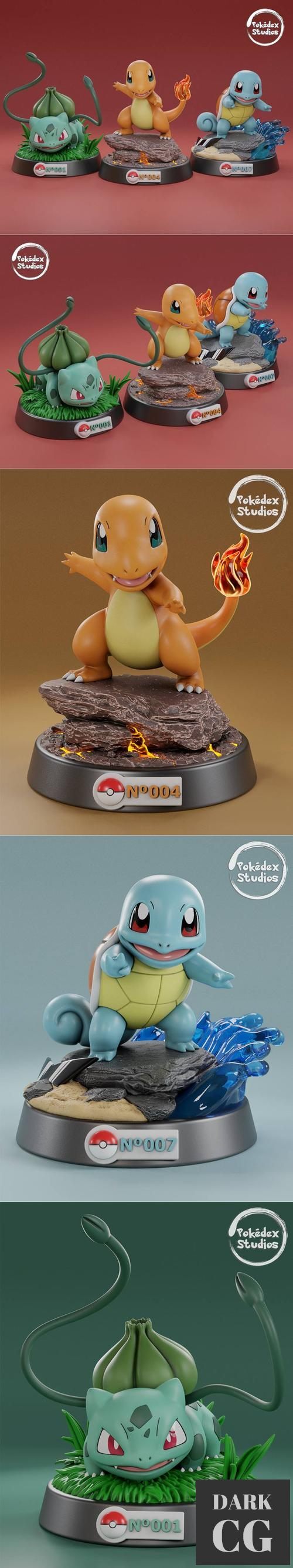 Pokedex Studios - Welcome Pack - Bulbasaur, Charmander, Squirtle – 3D Print