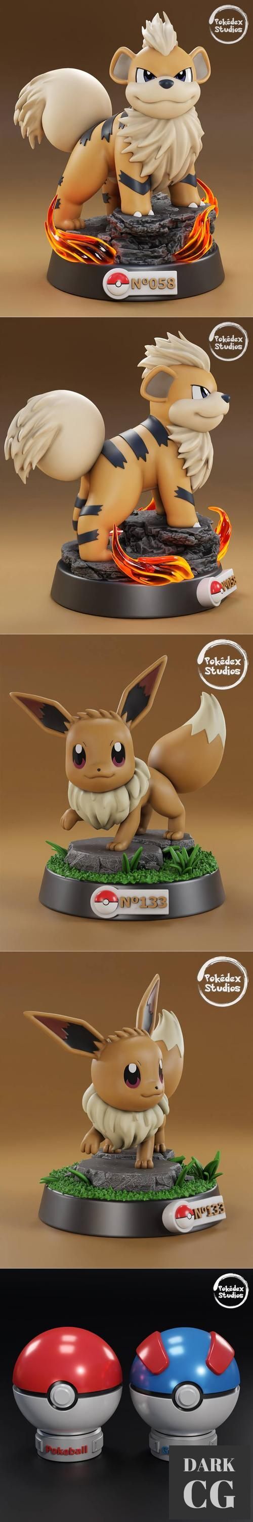 Pokedex Studios May 2022 - Eevee, Growlithe, Poke Ball, Great Ball – 3D Print