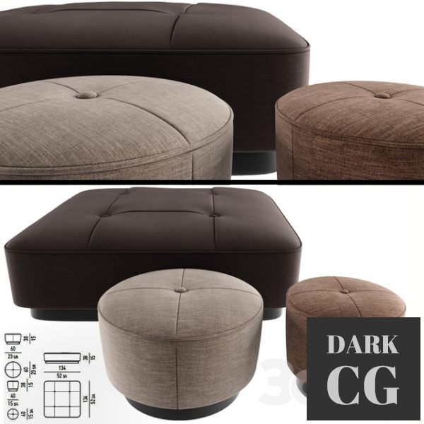 3D Model Minnoti Jacques Poufs Fabric