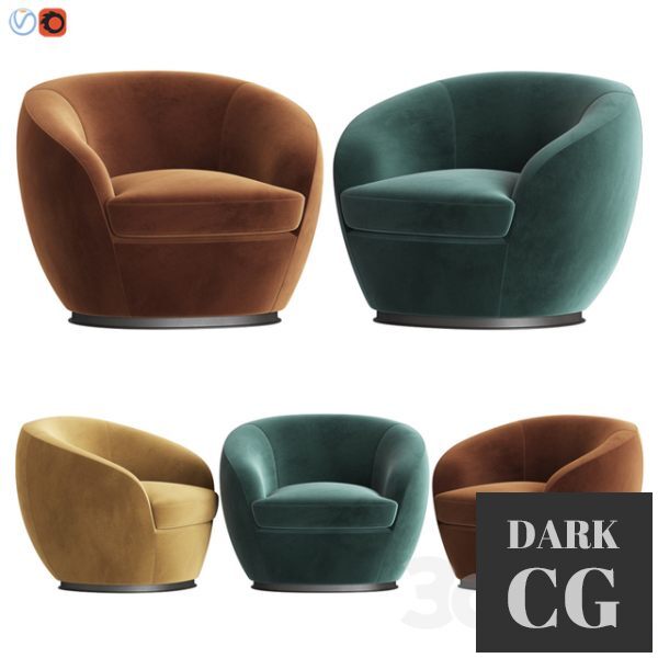 3D Model Luxury Italian Designer Velvet Swivel Armchair