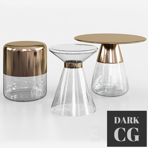 3D Model Maisons du Monde Glass and Gold Metal Side Table