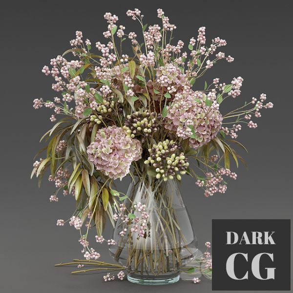 3D Model Bouquet of Snowberry and Hydrangea