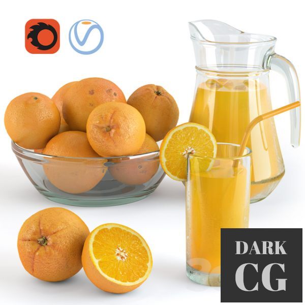 3D Model Oranges and Orange Juice