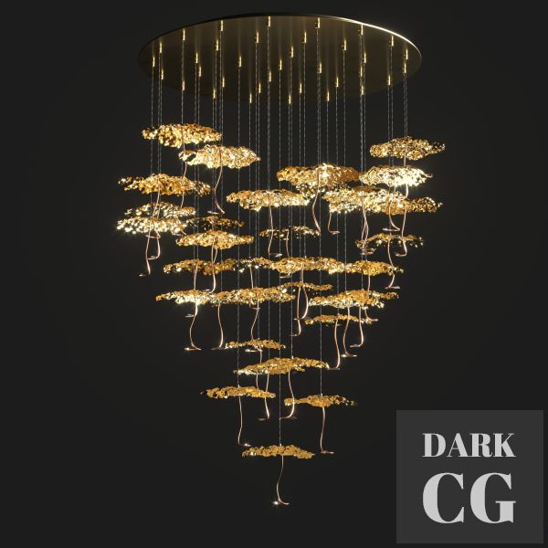 3D Model Gold Moon Chandelier Catellani Smith