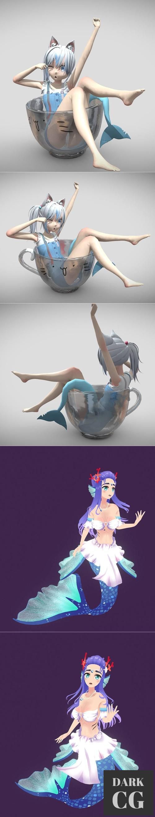 Gawr Gura Cat Shark and Monster Girl Mermaid – 3D Print