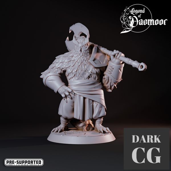 3D Model OwlFolk Barbarian with Battleaxe