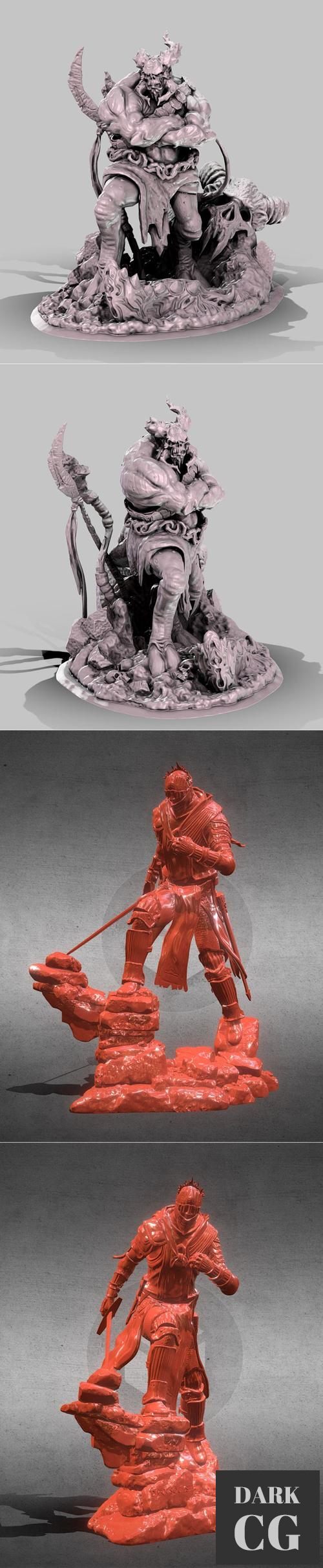 3D Model The Army Of Hell Veteran and Dark Souls 3 Soul Of Cinder Sculpture 3D Print