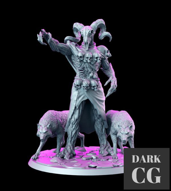 3D Model Keoghradan Skull Druid with Wolves