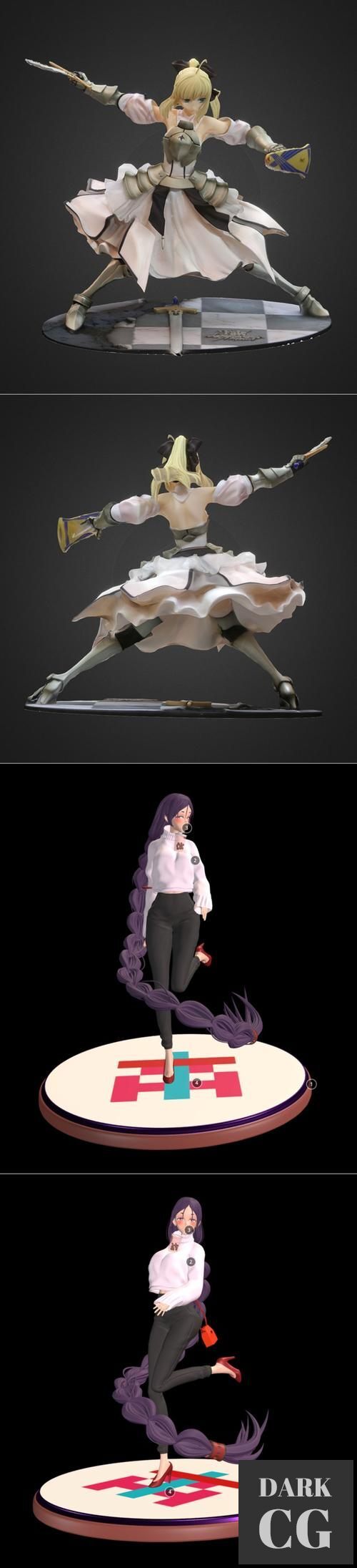 3D Model Saber Lily Distant Avalon Figure and Minamoto No Raikou Statue 3D Print