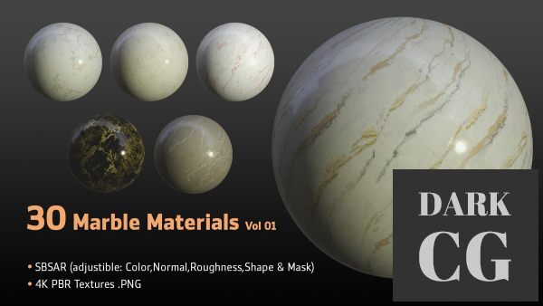 ArtStation – 30 Marble Materials (SBSAR, 4K PBR Texture) Vol 01