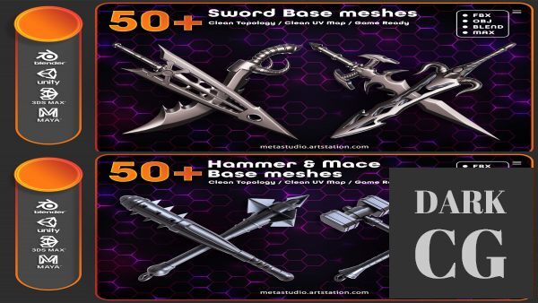 ArtStation – 50 Sword + 50 Hammer & Mace Base Meshes