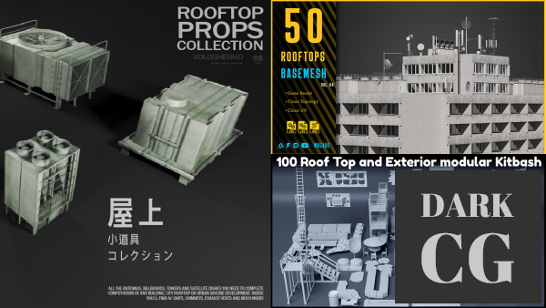 ArtStation 100 Roof Top and Exterior Modular Kitbash