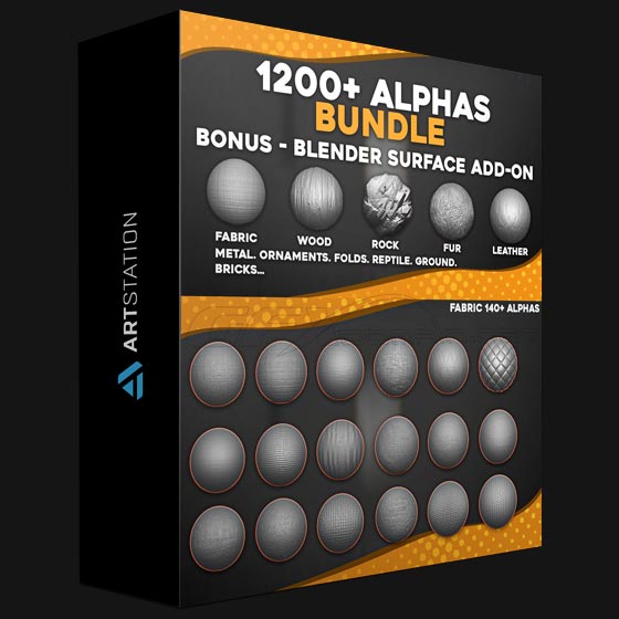 ArtStation 1200 Alphas Bundle for ZBrush Blender Surface Add on for Blender