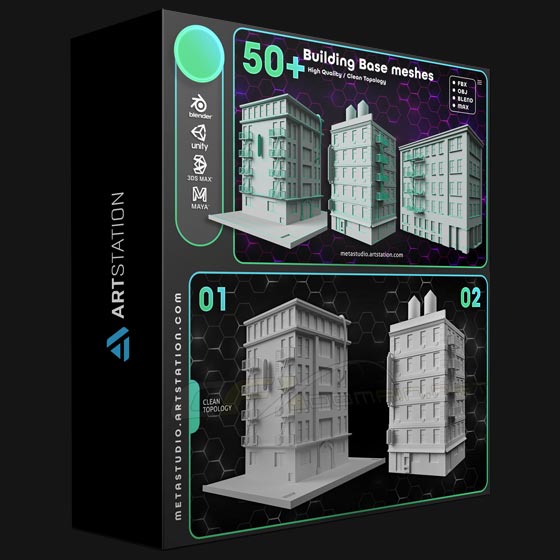 ArtStation 50 Building Base Mesh by Meta Studio