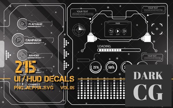 ArtStation 215 ui hud scifi graphic decals vol 05