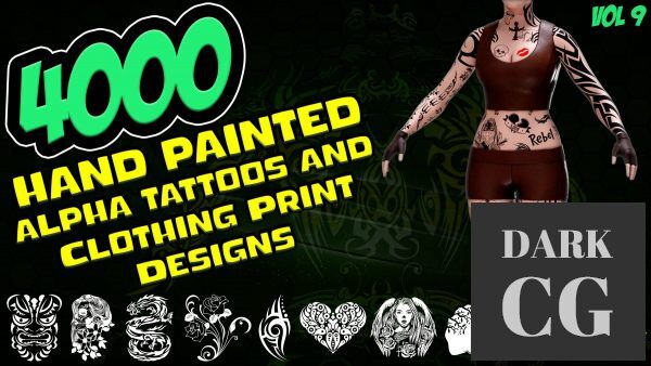 ArtStation 4000 Hand Painted Alpha Tattoos and Clothing Print Designs MEGA Pack Vol 9