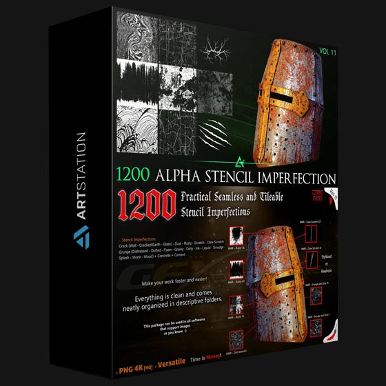 ArtStation 1200 Practical Alpha Seamless and Tileable Stencil Imperfections MEGA Pack Vol 11 by Art Talent Studio