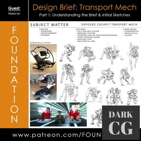 Gumroad – Foundation Patreon – Design Brief: Transport Mech – Part 1: Understanding the Brief & Initial Sketches – w/ Norris Lin