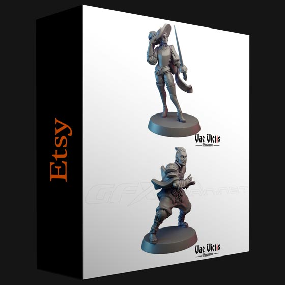 Etsy Vae Victis Miniatures Ronin and Musketeer 3D Print Model