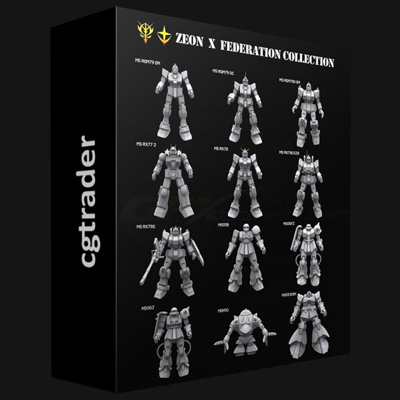 Cgtrader Gundam mobile suit Zeon x Earth Federation collection 3D model