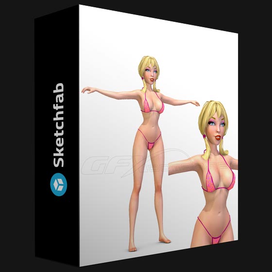 Sketchfab Subdivision 3d model Young Girl in a Swimsuit